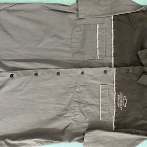 Gray and Black Button-Up Shirt with Logo